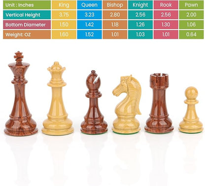 High Polymer Weighted Chess Pieces Only - 3.75'' King - Extra 2 Queens Standard Tournament Chessmen for Chess Board Game or Replacement of Missing Pieces (No Board) Storage Bag Included