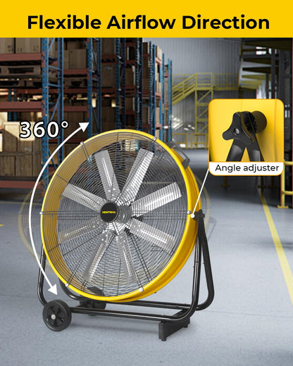 VENTISOL 24 Inch Industrial Floor Fan, 3-Speed High Velocity Shop Fan with 8 Blades, Heavy Duty Drum Fan 9500 CFM, Large Metal Garage Fans for Warehouse, Outdoor, Commercial