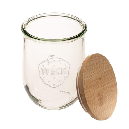 Weck Tulip Jar - 35.9 fl. oz (1 Liter) - Large Glass Container for Sourdough Starter, Canning, and Storage - Includes Glass Lid & Wooden Lid