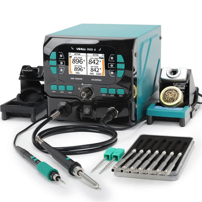 YIHUA 992D-II 2-IN-1 Precision Soldering Kit with Hot Air Pencil and C210 Soldering Iron, Precision Soldering Station with Dynamic LCD Display, Low-Wear Mode, 3 Preset Channels, 8 Hot Air Nozzles