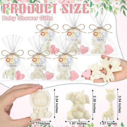 Demissle 20 Sets Safari Animal Baby Shower Soaps Favors for Guests Jungle Greeting Card Bath Gift for Birthday (Pink)