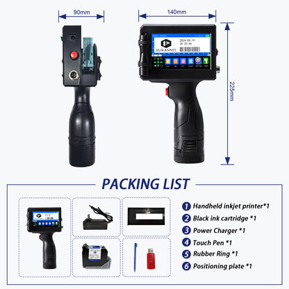 Eurannit E15-1 Portable Inkjet Printer - 4.3" Touchscreen for Text, Logo, Date, Barcode, QR Code | Includes 25.4mm (1") Ink Cartridge & Protective Carrying Case