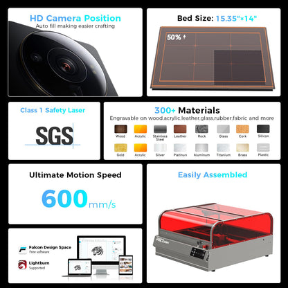 Creality Laser Engraver Faclon2 Pro S 40W Desktop Diode Laser Cutter and Engraver Machine with Enclosure,Smart Camera,Air Assist,Engraving Machine for Wood Acrylic Leather Stone Metal