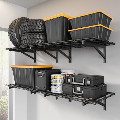 Jusgym 4 Pack Heavy Duty Garage Wall Shelving Set (2x3ft), Wall Mounted Garage Shelves 1400lbs Capacity, 24"x72" Shelf Storage Rack Floating Shelves, Black