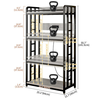 METYERRY Adjustable 4-Tier Heavy Duty Kitchen Baker's Rack with Power Outlet, with Industrial Wheels, Free Standing Microwave Oven Cart Stand for Storage in Living Room, Garage, Greige