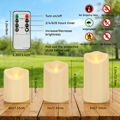Haown Outdoor Indoor Flameless Candles, Patented 3D Dual-LED, Set of 6 Slanted Top Durable Plastic Pillars with 2 Remotes & Timer, Non-Melting Waterproof Battery Candles for Patio Garden (Ivory)