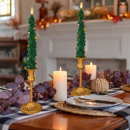 AVEKI Christmas Tree Flameless Taper Candles with Remote, 2 Pcs LED Christmas Tree Candles Real Wax with 3D Flame, 9.7" Battery Operated LED Candlesticks for Home Fireplace Christmas Decor (2 PCS)