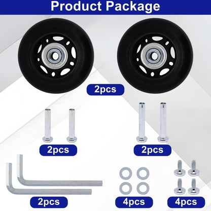 S SYDIEN 64mm x 24mm Luggage Suitcase Replacement Wheels, Black Inline Skate Wheels, Silent PU Caster Wheel Bearings Repair Kit for Trolley Carry-on Roller Travel Bag, 2 Pack