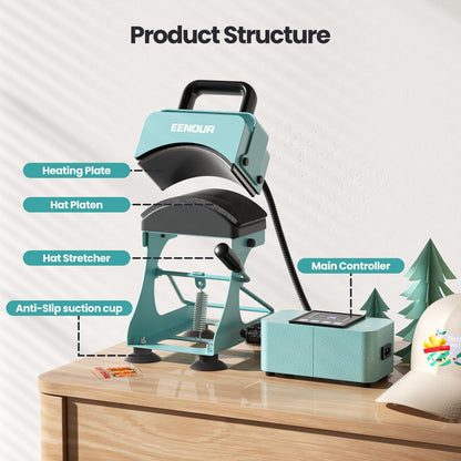 EENOUR Hat Press, Hat Heat Press Machine with 2 Platens & Caps Stretcher, Hat Press Heat Machine for Caps with Memory Mode, Precise Time and Temperature Control, Heat Transfer Printing for Caps, Hats