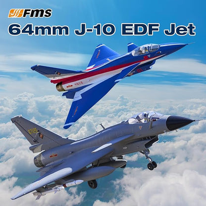 Fms Rc Jets 64mm J10 EDF Fighter Jet with Reflex Vigorous Dragon Rc Airplanes for Adults Remote Control Planes Air Force Gray Paint PNP(NO Transmitter Batteries and Charger)