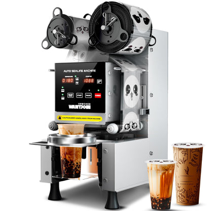 WantJoin Cup Sealer Machine - Full Automatic Cup Sealing Machine Electric Boba Sealing Machine Seals 500-600 Cups/H Digital Control Panel Cup Sealer for Bubble Milk Tea Coffee Shop,20''H 90/95mm