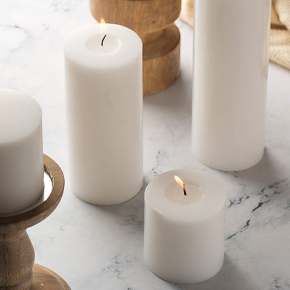 HomeLights Pillar Candles - 2.7x6 inch | 60 Hours Burning, 6 Count - White Unscented Smokeless European Pillar Candles - Perfect for Wedding, Parties, Spas, Home Gatherings and Dinner