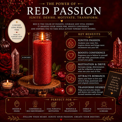 Red Passion Manifestation Candle Kit – 8" Ritual Prayer Candle with Intention Scrolls, Pencil & QR Guide for Passion, Confidence, Motivation & Strength