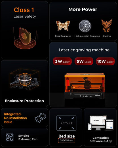 Laser Engraving and Cutting Machine, 10W 360° Enclosure Laser Engraver Pre-Assembled High-Precision for Metal Wood Acrylic Leather Glass Stainless Steel Beginner-Friendly (Class 1 Output 10000mW)