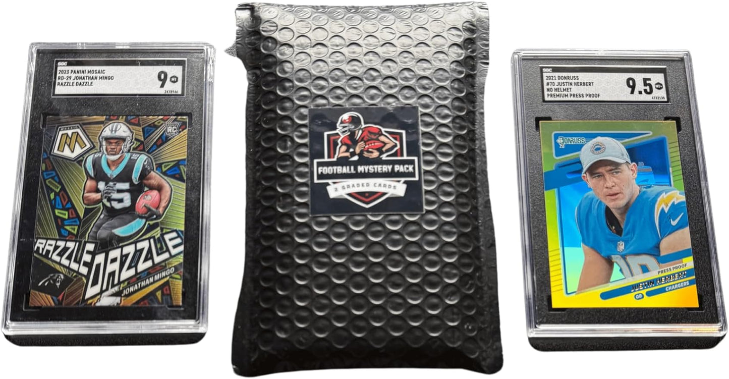 Football Mystery Slabs | 2 Graded Cards | Grade 8+ Guaranteed | PSA SGC GMA and More