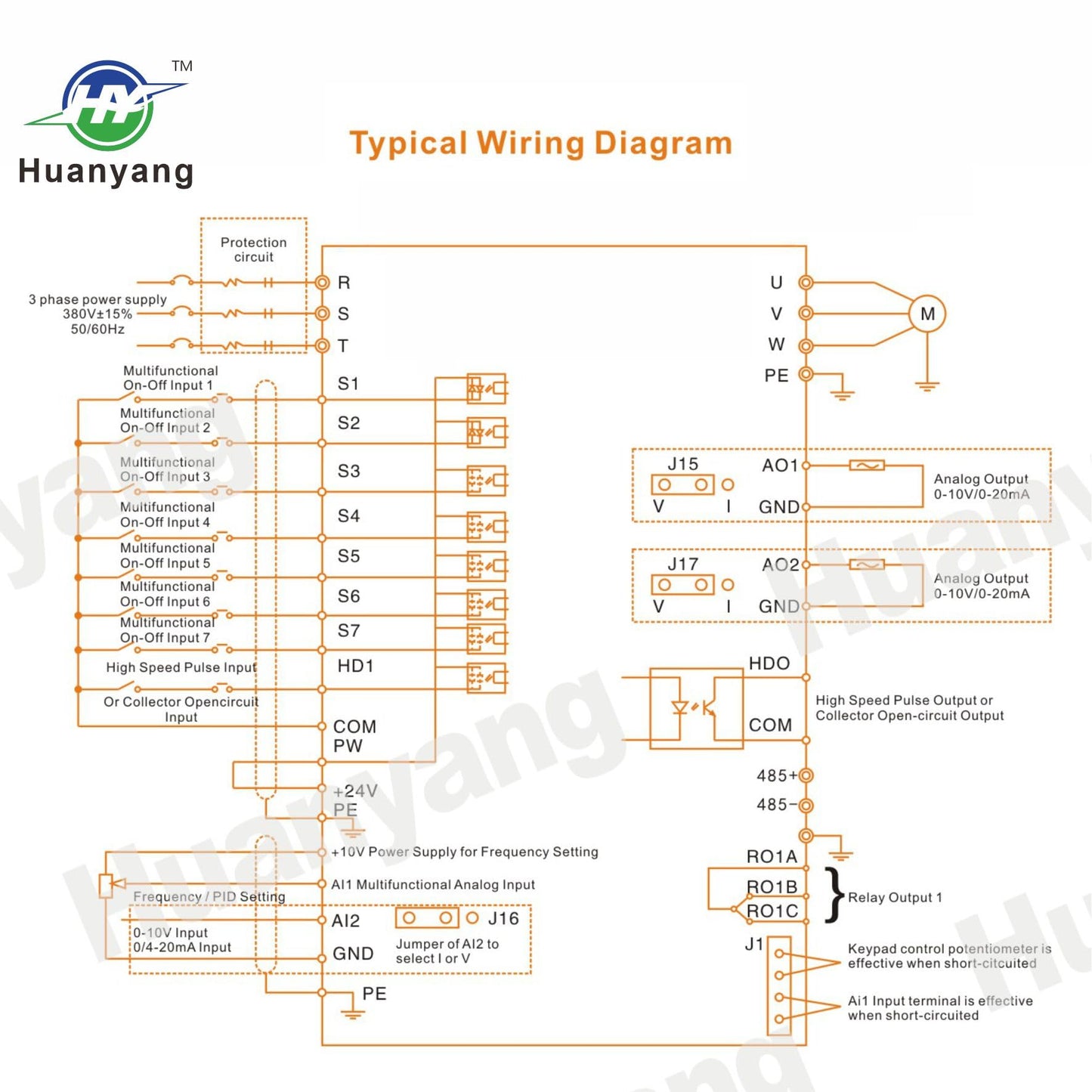 HY HUANYANG Variable Frequency Drive VFD Vector Single to 3 Phase Converter, for Motor Speed Control,220VAC Input/Output (GT Series 11KW-15HP Model)