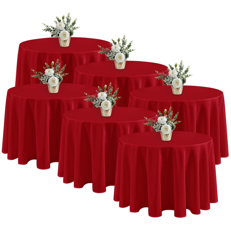 Fitable 6 Pack Red Tablecloths for Round Tables - 108 Inches in Diameter - Stain Resistant and Washable Table Clothes, Polyester Fabric Table Covers for Wedding, Party, Banquet, Formal Events