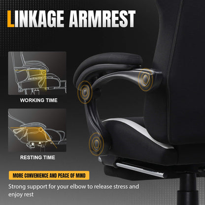 GTRACING Gaming Chair with Foot Rest & Pocket Spring Cushion, Breathable Fabric for Home Office Desk, Ergonomic High Back Computer Chair with Headrest & Lumbar Support, Black