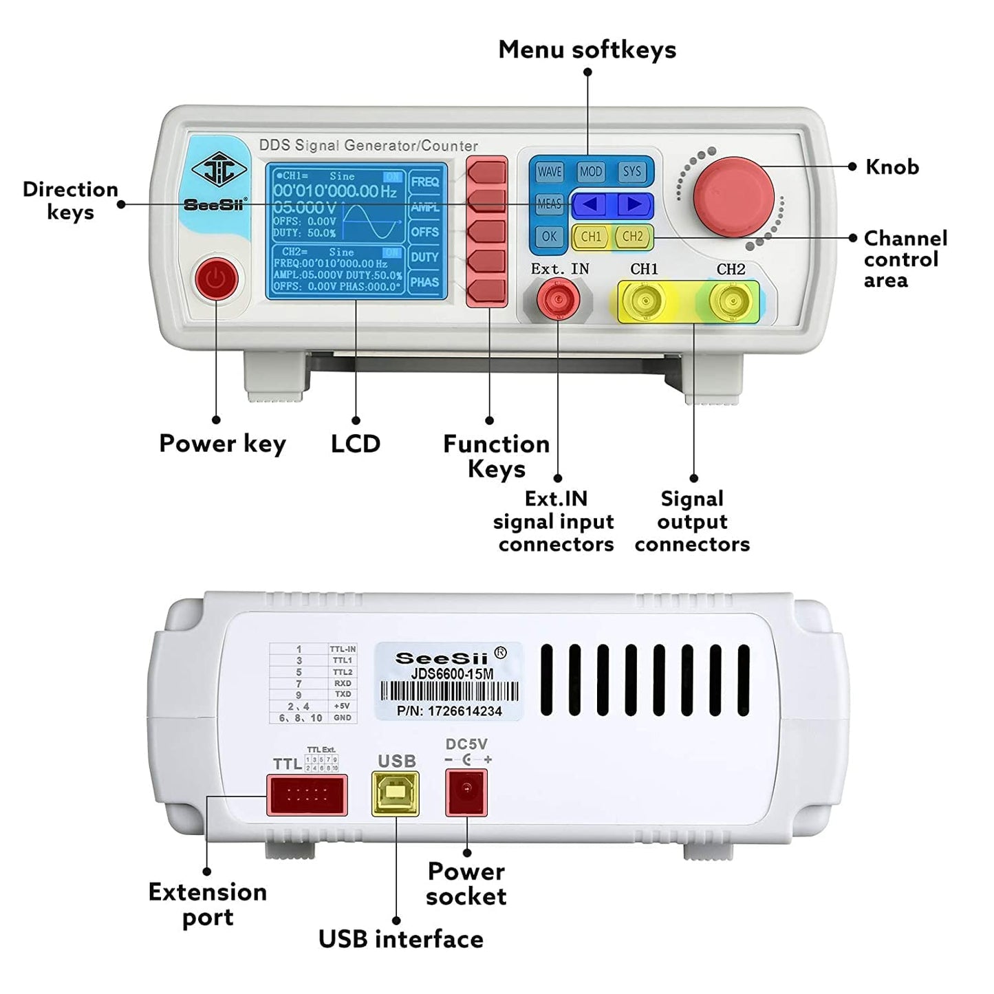 Professional Upgraded 15MHz DDS Signal Generator Counter, Seesii 2.4Inch LCD Display High Precision 200MSa/s Dual-Channel Arbitrary Waveform FG-615 Function Generator Frequency Meter
