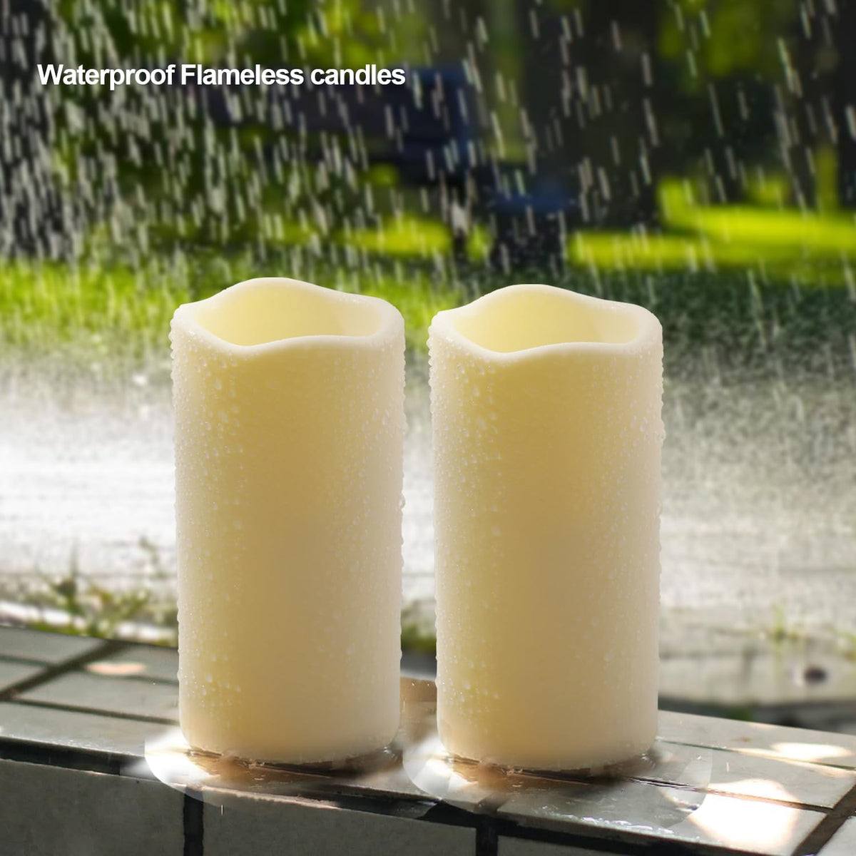 Biyanuo 12PACK Outdoor Plastic flameless Candles with Remote Control and Timer, LED Flickering Battery Operated Electric Pillar Candles (D3 xH5.5) for Camping, Weddings, Home Decoration