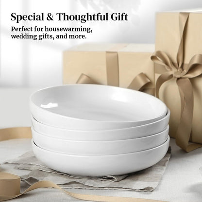 DOWAN 8.5" Pasta Bowls, 32oz Salad Bowls Set of 6, Natural White Ceramic Serving Bowls, Porcelain Plate Bowl Serving Dish Shallow Bowls Set for Kitchen, Microwave Dishwasher Safe