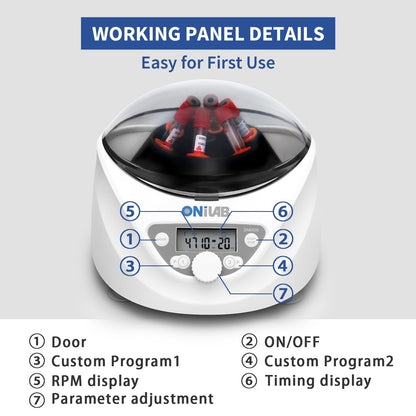 ONiLAB Lab PRP Benchtop Centrifuge 6x15mL/10mL/7mL/1.5-5ml, 300-5000rpm(Max. 2600xg RCF),LCD Digital Desktop Lab Centrifuge Timer 30sec-99min, Two Quick Start Programs