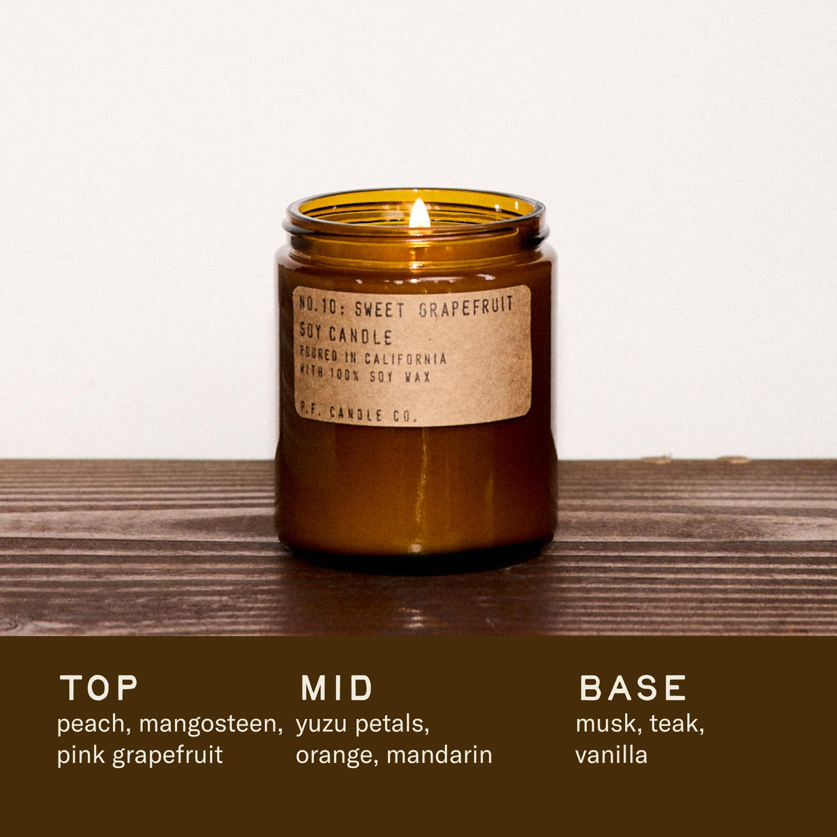P.F. Candle Co. Sweet Grapefruit Classic Standard Scented Soy Wax Candle (7.2 oz) 40-50 Hour Burn Time, Amber Glass Jar, Made in The U.S.A.