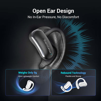 Wooask AI Translator Earbuds, 144 Language Translator Earbuds Open Ear Design 3-in-1 AI Translation Earbuds Real Time F56 Black (No Offline Package)