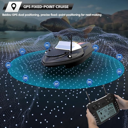 V080 Remote Control Bait Boat 12V High-Speed RC Bait Boat with 9 Fishing Zones and 180 Waypoints