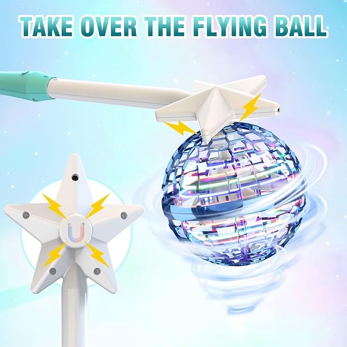 ATHLERIA Blue Flying Orb Ball with WandCosmic Globe Hover Boomerang Mini Drones for KidsCool Gadgets Christmas Birthday Gifts Toys for Boy Girl Teens 6 7 8 9 10+ Year Old