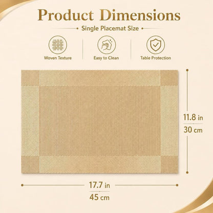 FGSAEOR Champagne Gold Table Placemats Set of 6, Woven Pattern 12 x 18 Inch, Washable Heat Resistant Dining Place Mats for Kitchen Table Decor