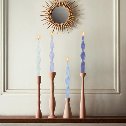 Smokeless Gradient Blue Spiral Taper Candle 10 Inch Unscented Candlesticks Handmade Long Twisted Candles for Wedding Church Home Decor Gifts 4 Pcs