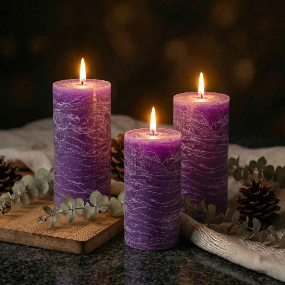 Richland Set of 3 Pillar Candles 3" x 6" Unscented (Lavender Rustic) for Weddings Home Holidays Relaxation Spa Church