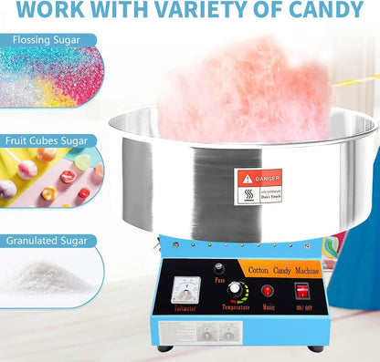 Cotton Candy Machine Commercial, 20.5in Electric Cotton Candy Maker,1080W Candy Floss Maker with Sugar Scoop and Lights Music, Easy Home Use, Perfect for Kids Birthday, Family Party