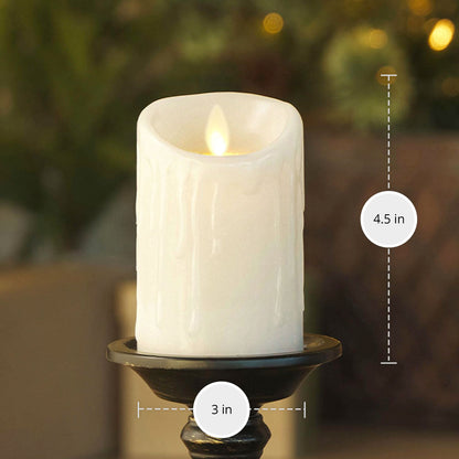 Luminara Wax Drip Flameless LED Candle, White 3" x 4.5", Timer Function, Real Wax Pillar, Battery Operated Unscented Safe, Long-Lasting