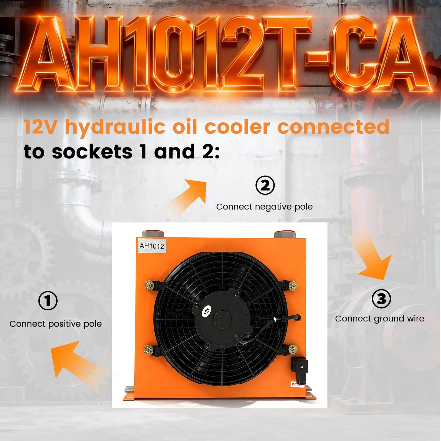 AH1012T-CA Industrial Hydraulic Oil Cooler 12VDC 100L/min 120W Air Cooled Oil Radiator with Precise Welding & Efficient Fan Replace # AH1012T