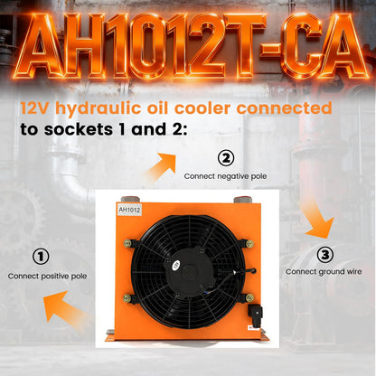 AH1012T-CA Industrial Hydraulic Oil Cooler 12VDC 100L/min 120W Air Cooled Oil Radiator with Precise Welding & Efficient Fan Replace # AH1012T