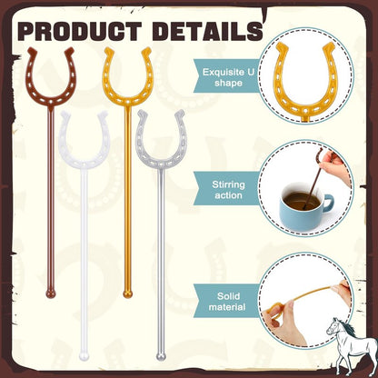 Teenyyou 80 Pcs Derby Drink Stirrers Bulk 5.9 Inch U Shaped Horseshoe Plastic Swizzle Sticks Horse Racing Coffee Cocktail Stirrers Reusable Horse Racing Beverage Stir Stick for Home Coffee Bar Kitchen