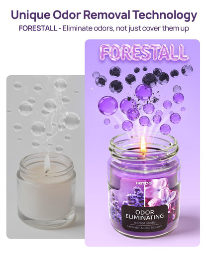 Lavender & Lilac Blossom Odor Eliminating Candles for Home Scented, Eliminates 99% of Pet, Smoke, Food and Other Smells Quickly, Highly Fragranced Candle, Premium Soy Candles Set for Women