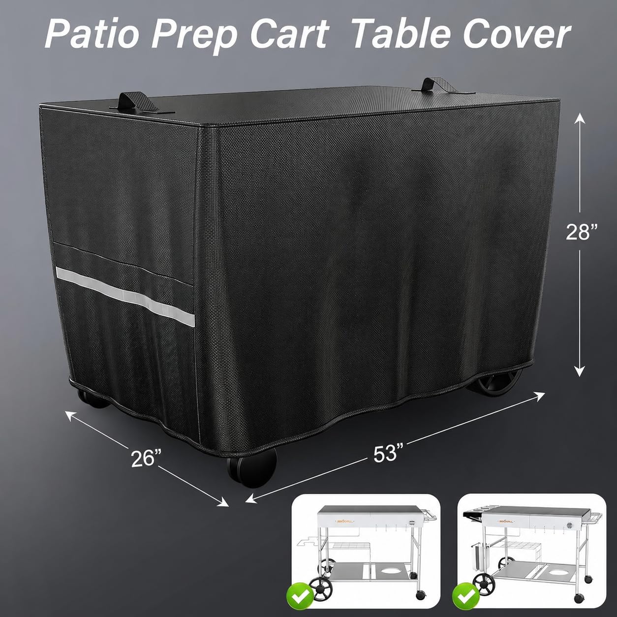 BBQMall Pizza Oven Cart Table Cover, 53 x 26 x 28 in Outdoor Grill Table Cover with 600D Weather-Resistant Fabric and Drawstring, Patio BBQ Prep Table Cover for Rolling Kitchen Cart