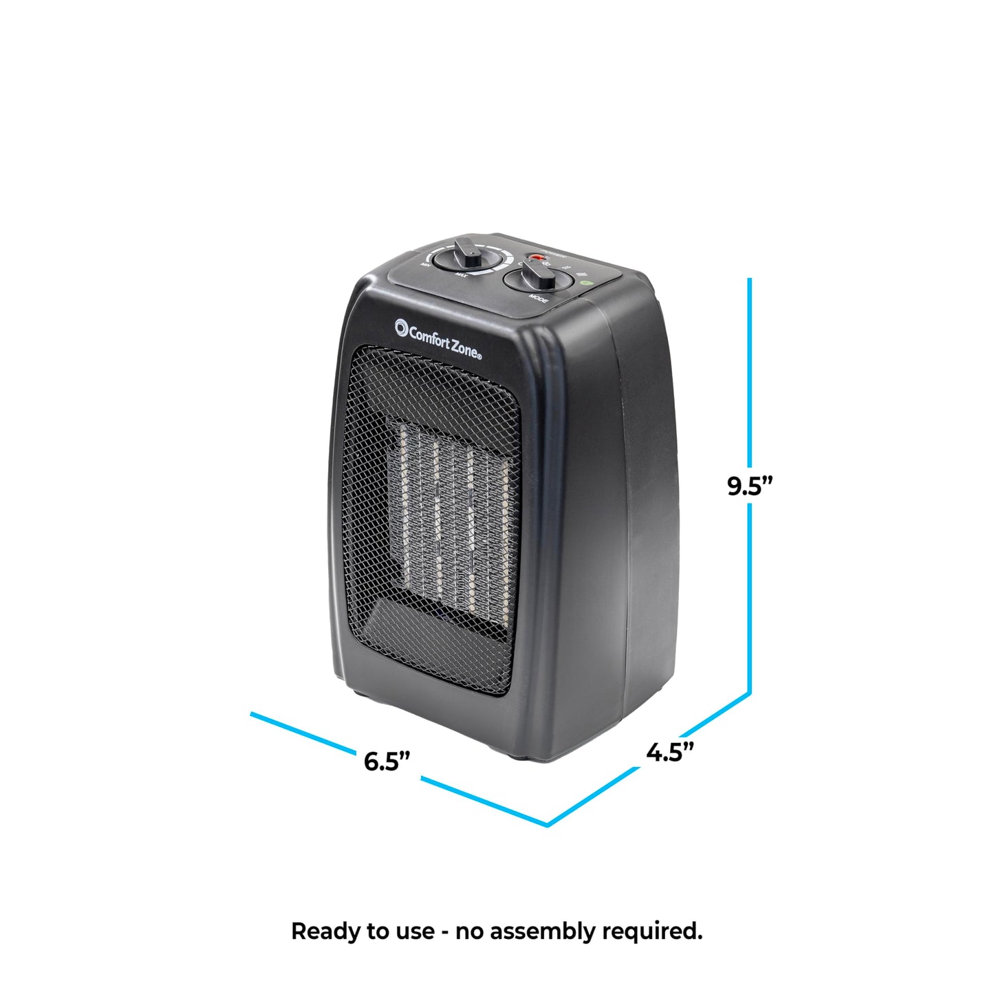 Comfort Zone CZ442E Personal Energy Save Ceramic Heater - 1500W Portable with Adjustable Thermostat, Tip-Over Switch & Overheat Protection, Black