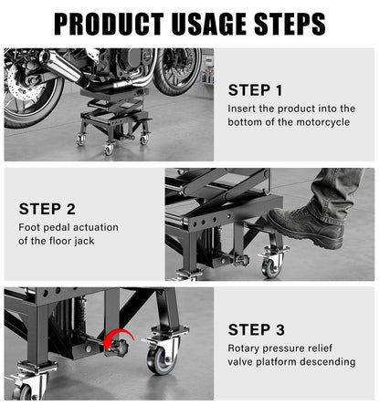 HUGOASIS 300 LBS Heavy Duty Motorcycle Scissor Lift Table, Portable Hydraulic Lift Jack with Wheels, 13.8" to 34.3" Lift Range, 16.1"x13.4" Platform for Motorcycle, Dirt Bike, Scooter Maintenance