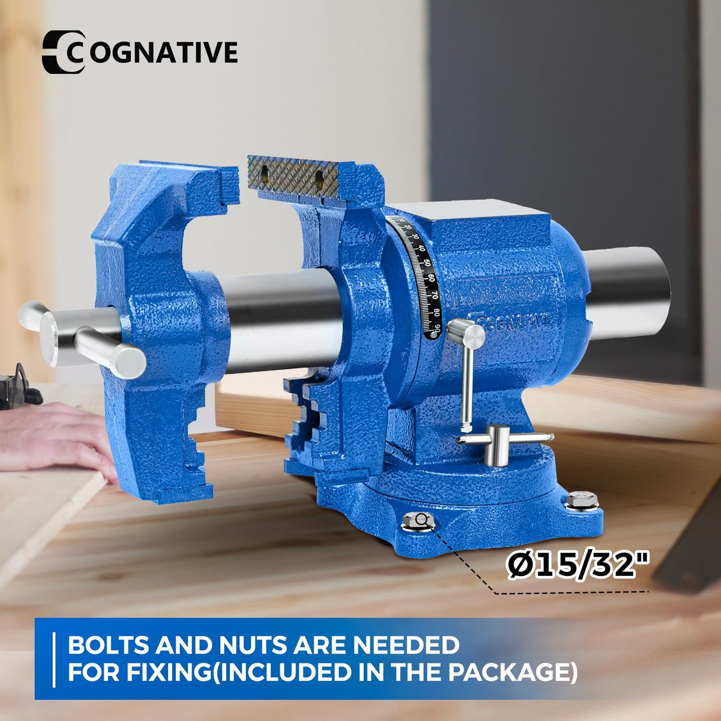 COGNATIVE 5-Inch Heavy Duty Bench Vise Ductile Iron Bench Vise 360° Multi-Purpose Bench Vice with Anvil, Clamp force 4000KG, Blue