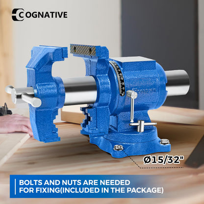 COGNATIVE 5-Inch Heavy Duty Bench Vise Ductile Iron Bench Vise 360° Multi-Purpose Bench Vice with Anvil, Clamp force 4000KG, Blue