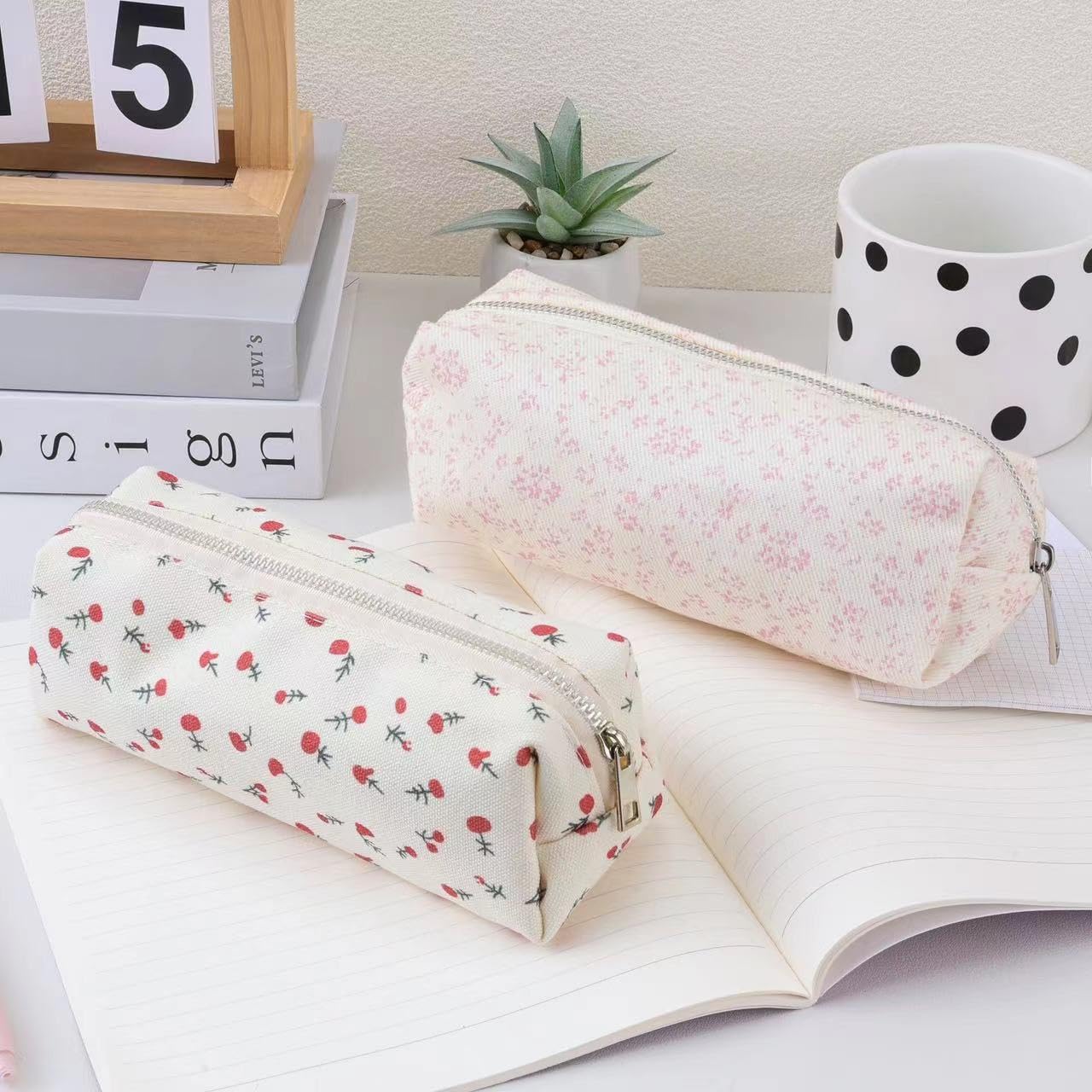 OZAOZ Cute Pencil Case Aesthetic Student Pencil Pouch Coin Pen Pouch Cosmetic Bag Office Stationery Organizer For Kids Teen School (Z-Blue floral)