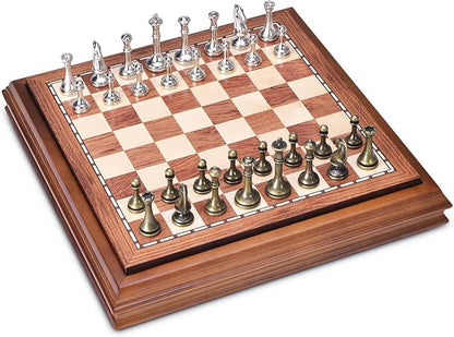 AMEROUS Wooden Chess Board Set with Pieces Storage for Adults Kids 12.5 Inch Chess Set with Metal Pieces Unique Chess Game for Tournament Professional Beginner