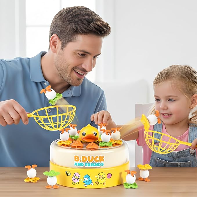 B.Duck Catch and Bounce Games Toys for Kids 3-5 B.Duck Board Games with 3 Nets for Kids 4-6 Christmas Birthday Easter Gifts for Toddler Boys Girls 3 4 5 6 Years Old