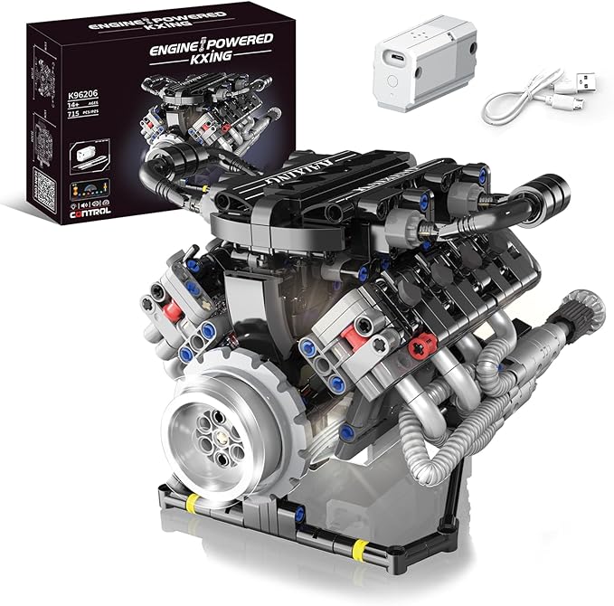 Mini V8 Engine Kit That Runs - Build Your Own STEM V8 Model Engine Kit for Adults8-Cylinder Engines Building Block Sets Mechanic Engineering Construction Toy for Youth &amp Teens (715 PCS)