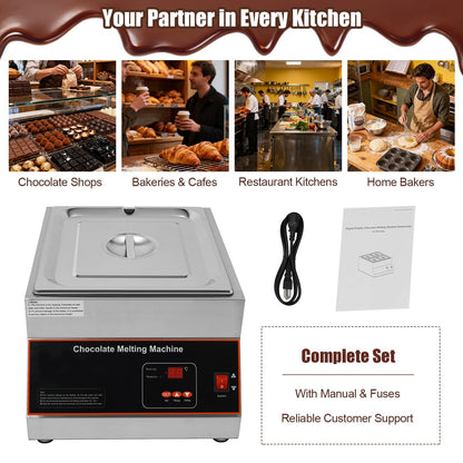 Headery Chocolate Tempering Machine, 26.46 lbs Commercial Chocolate Melting Pot, 500W 32-203°F Stainless Steel Food Warmer with Lid for Chocolate/Milk/Cream Melting and Heating (One Pots)