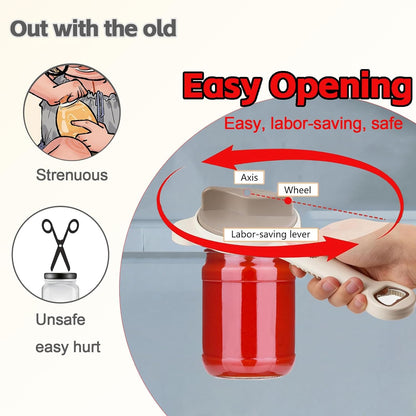 Skiennix Jar Opener - 4 in 1 Multi-Purpose Adjustable Stainless Steel Lid Remover for Seniors & Arthritis | Fits Jars, Bottles & Cans